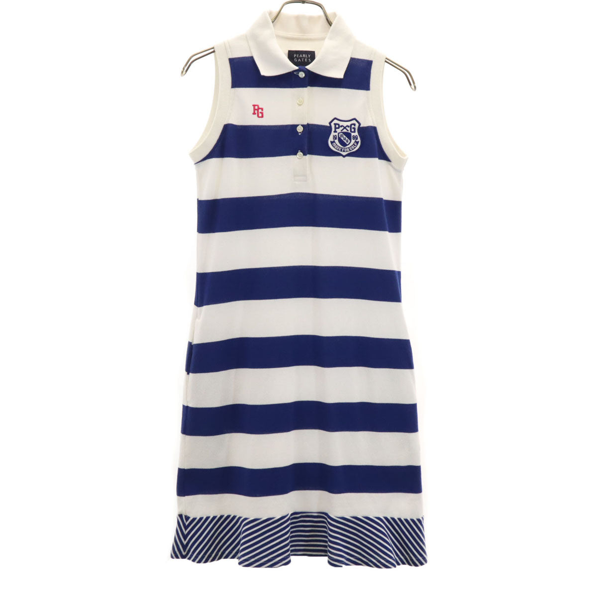 PEARLY GATES パーリーゲイツ 日本製 ボーダー柄 ゴルフ ノースリーブ ポロ ワンピース 0 0 ホワイト 鹿の子 レディース