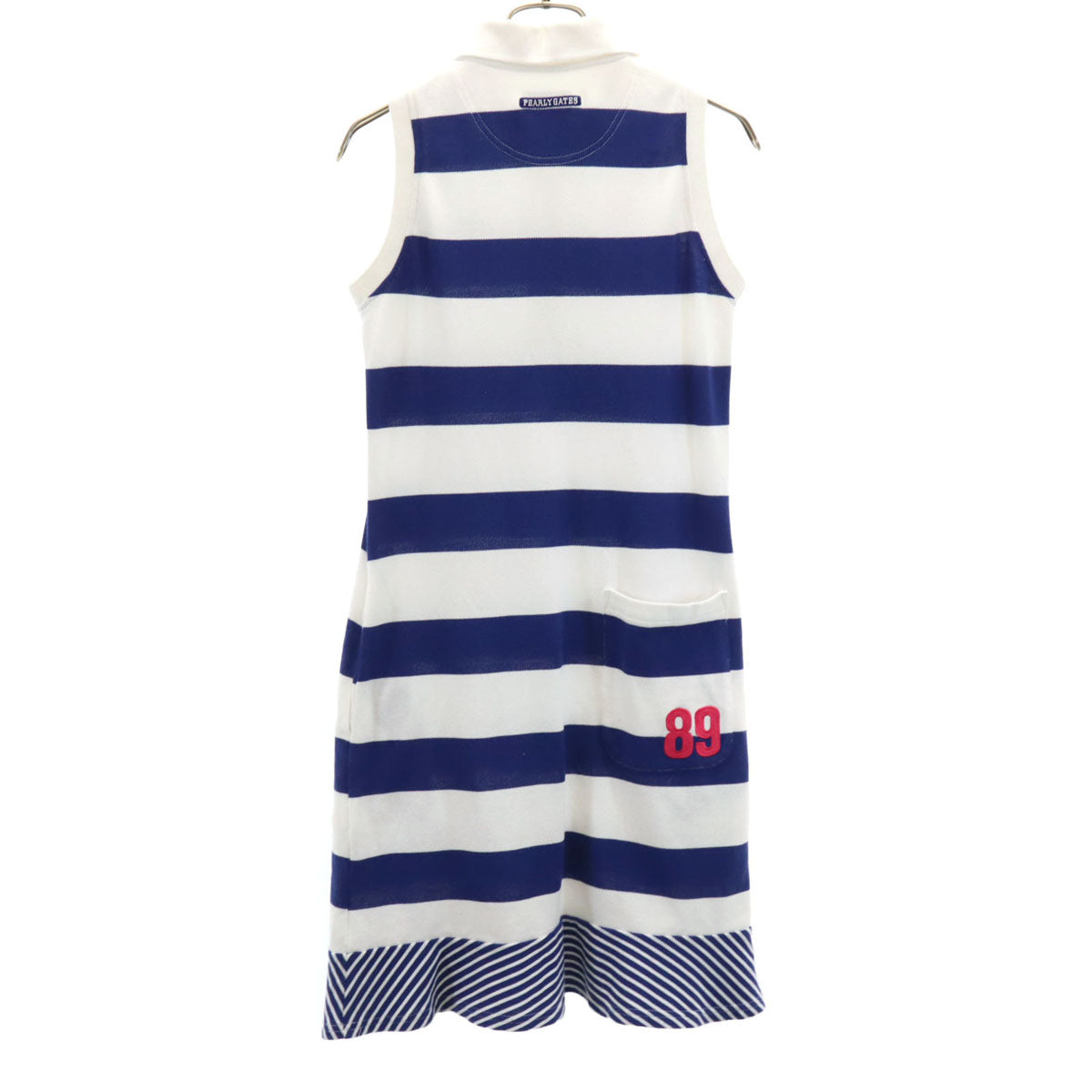 PEARLY GATES パーリーゲイツ 日本製 ボーダー柄 ゴルフ ノースリーブ ポロ ワンピース 0 0 ホワイト 鹿の子 レディース