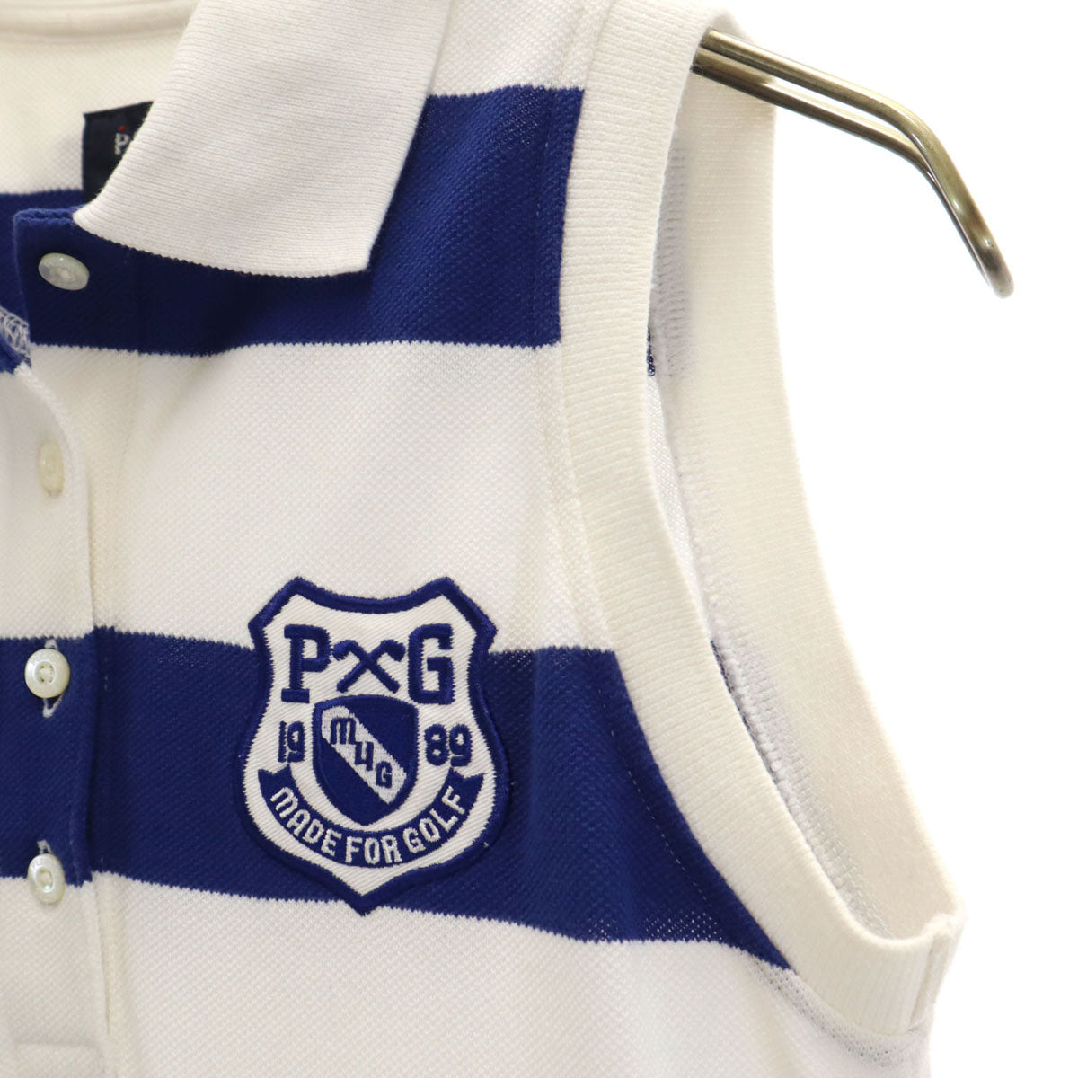 PEARLY GATES パーリーゲイツ 日本製 ボーダー柄 ゴルフ ノースリーブ ポロ ワンピース 0 0 ホワイト 鹿の子 レディース