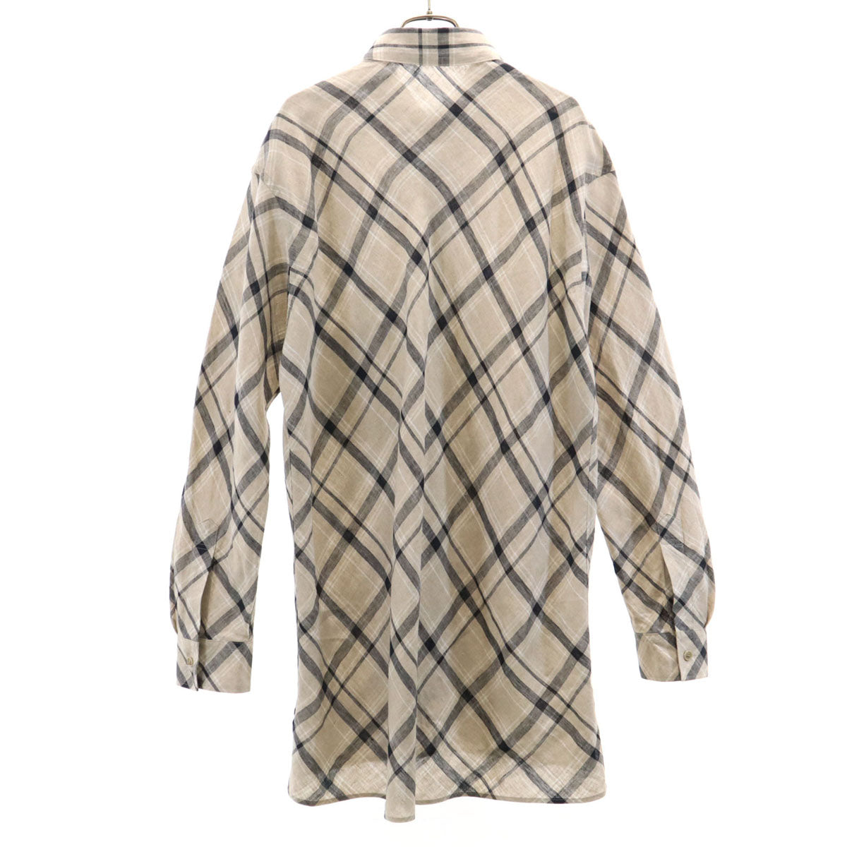 Y's BANG ON! ワイズ バングオン 日本製 リネン チェック柄 長袖 ロング シャツ 2 グレージュ ヨウジヤマモト メンズ