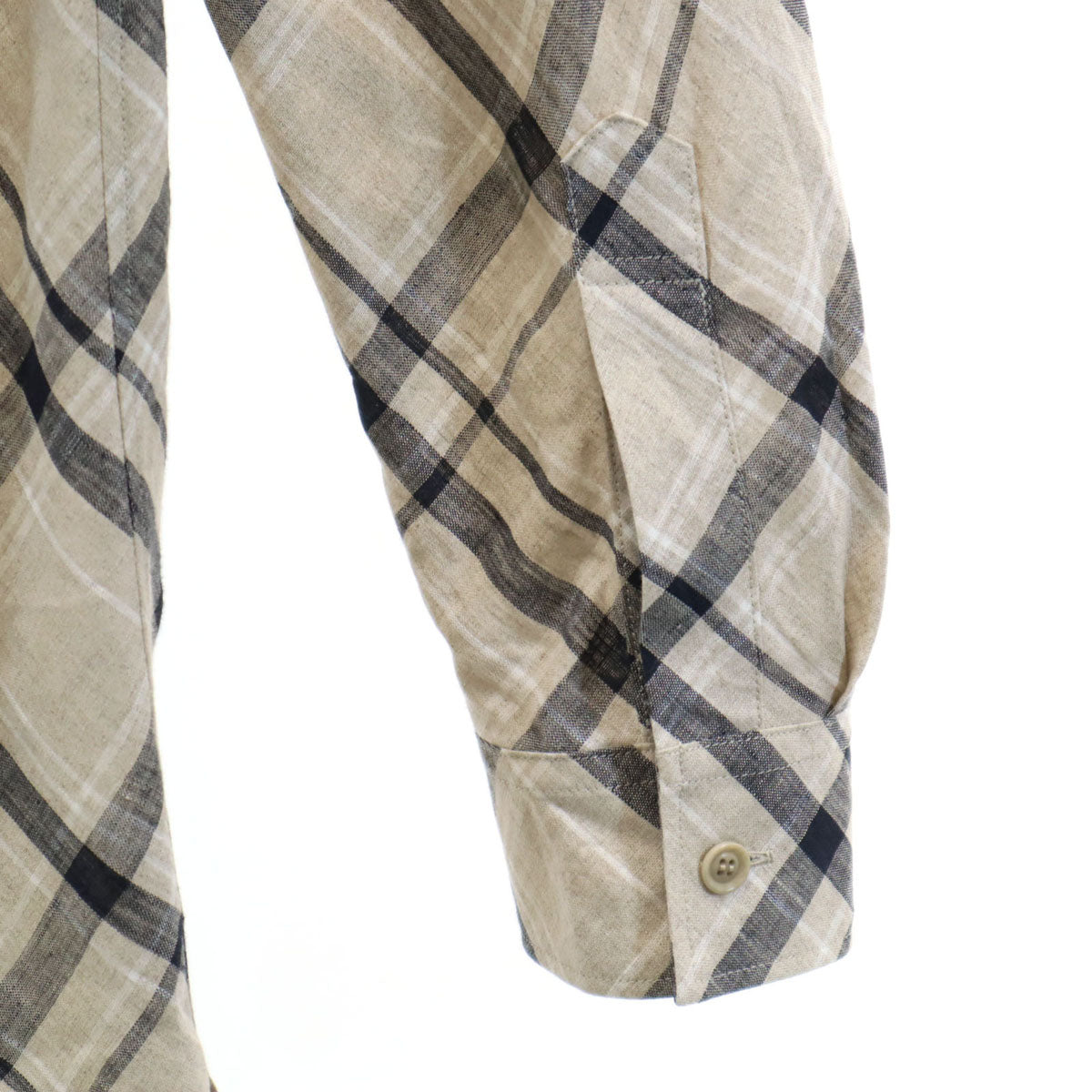 Y's BANG ON! ワイズ バングオン 日本製 リネン チェック柄 長袖 ロング シャツ 2 グレージュ ヨウジヤマモト メンズ