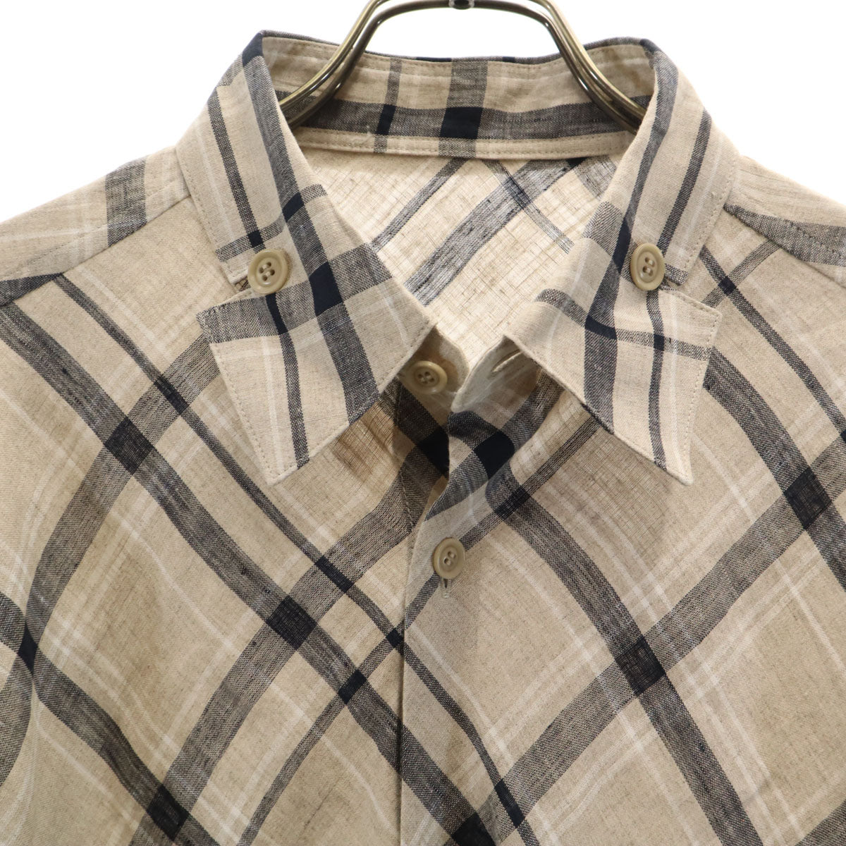 Y's BANG ON! ワイズ バングオン 日本製 リネン チェック柄 長袖 ロング シャツ 2 グレージュ ヨウジヤマモト メンズ