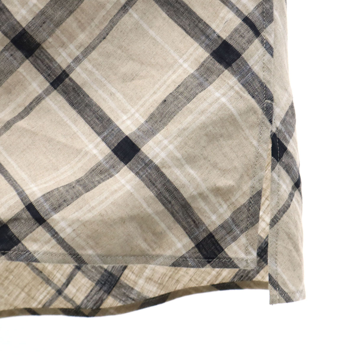 Y's BANG ON! ワイズ バングオン 日本製 リネン チェック柄 長袖 ロング シャツ 2 グレージュ ヨウジヤマモト メンズ