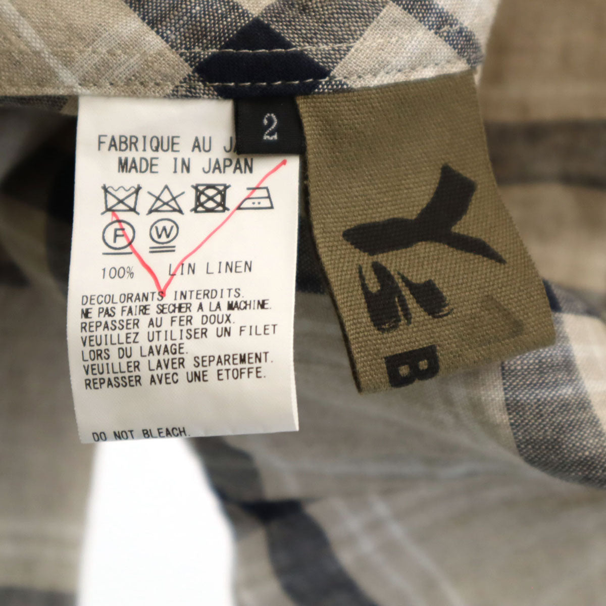 Y's BANG ON! ワイズ バングオン 日本製 リネン チェック柄 長袖 ロング シャツ 2 グレージュ ヨウジヤマモト メンズ