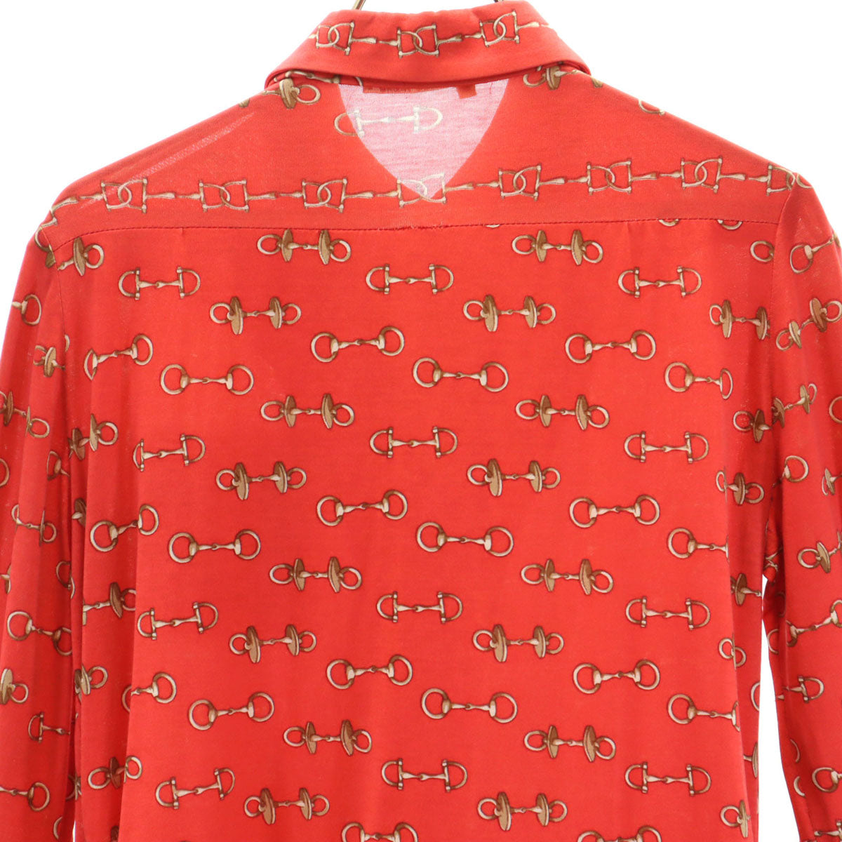 HERMES エルメス 80s フランス製 ヴィンテージ 総柄 長袖 シャツワンピース 38 レッド プルオーバー レディース