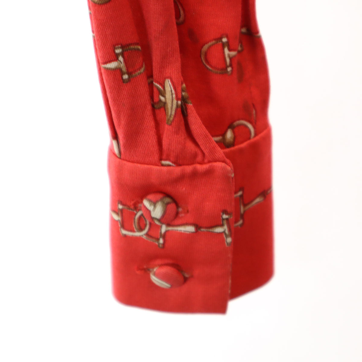 HERMES エルメス 80s フランス製 ヴィンテージ 総柄 長袖 シャツワンピース 38 レッド プルオーバー レディース