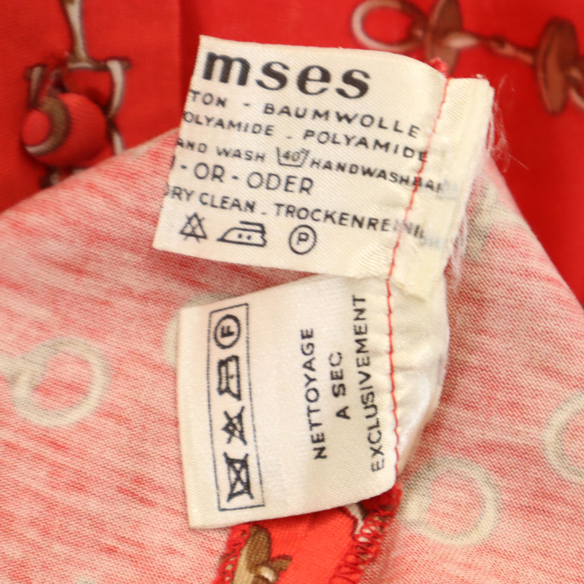 HERMES エルメス 80s フランス製 ヴィンテージ 総柄 長袖 シャツワンピース 38 レッド プルオーバー レディース