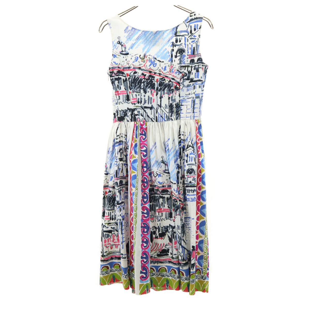 PRADA プラダ イタリア製 総柄 ノースリーブ ワンピース 38 ホワイト レディース