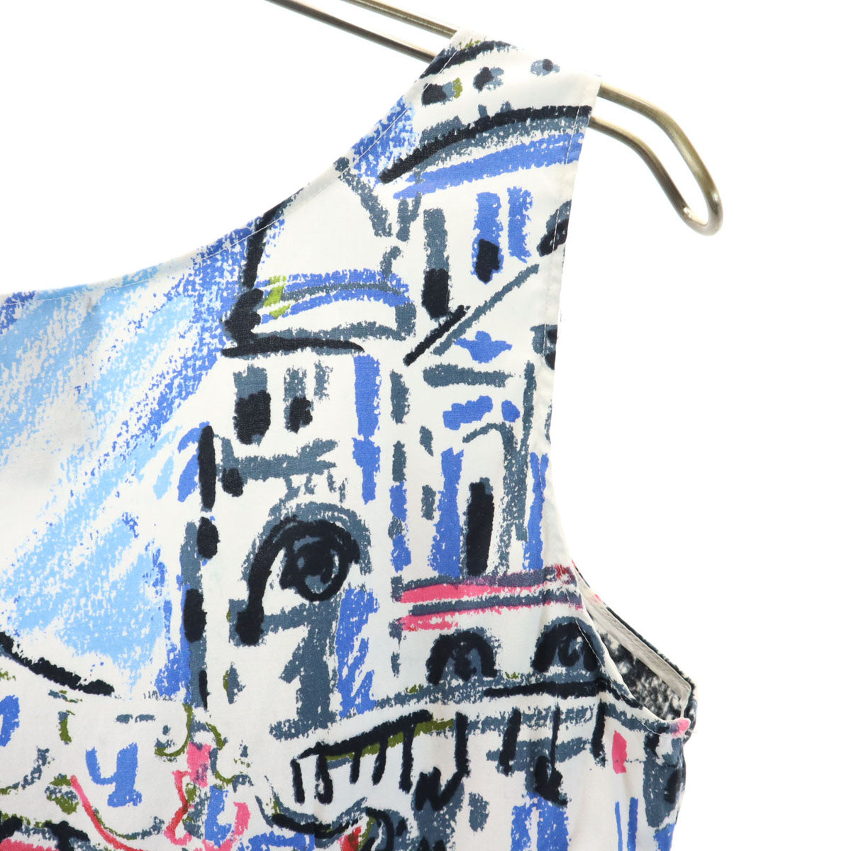 PRADA プラダ イタリア製 総柄 ノースリーブ ワンピース 38 ホワイト レディース