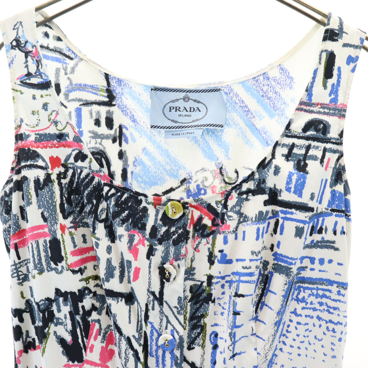 PRADA プラダ イタリア製 総柄 ノースリーブ ワンピース 38 ホワイト レディース