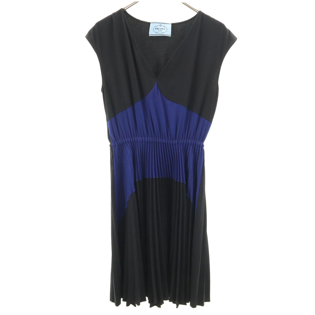 PRADA プラダ イタリア製 ノースリーブ プリーツ ワンピース 40S ブラック レディース
