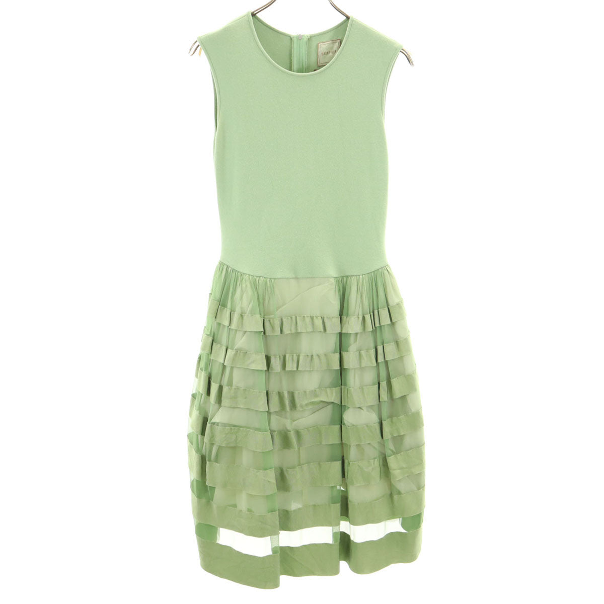 DAISY LIN For FOXEY デイジーリンフォーフォクシー 日本製 ノースリーブ ニット切替 ワンピース 40 黄緑系 レディース