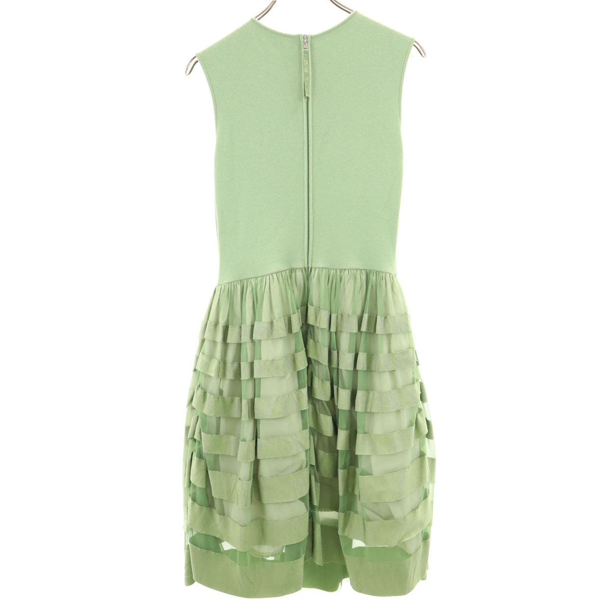 DAISY LIN For FOXEY デイジーリンフォーフォクシー 日本製 ノースリーブ ニット切替 ワンピース 40 黄緑系 レディース