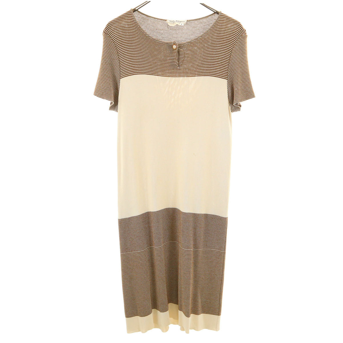 Salvatore Ferragamo サルヴァトーレフェラガモ 90s イタリア製 オールド 半袖 ニット ワンピース M ベージュ レディース