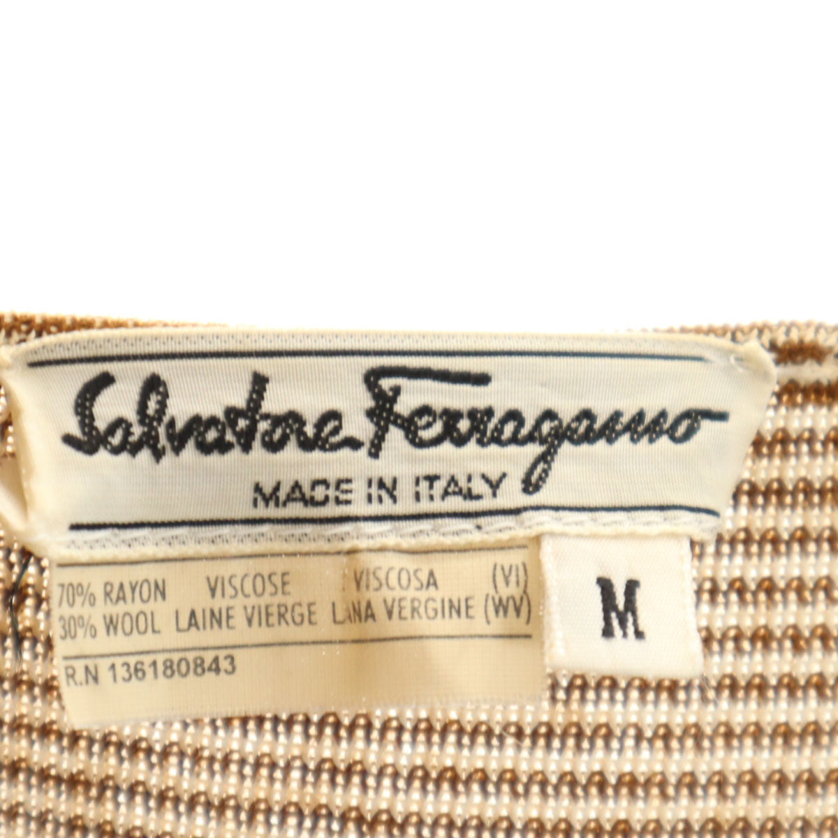 Salvatore Ferragamo サルヴァトーレフェラガモ 90s イタリア製 オールド 半袖 ニット ワンピース M ベージュ レディース