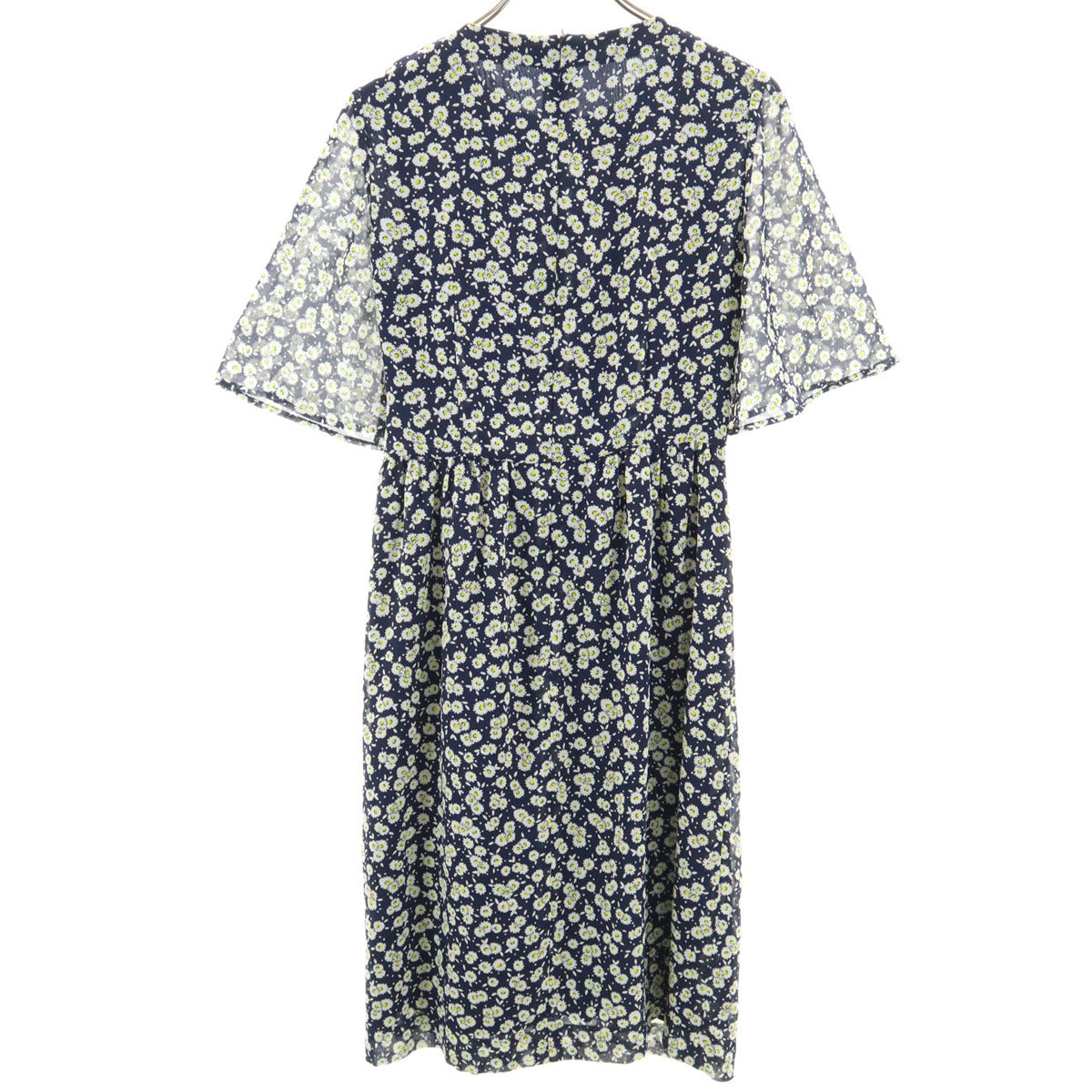 HANAE MORI 森英恵 ハナエモリ 日本製 花柄 半袖 ロングワンピース 38 ネイビー系 バックファスナー レディース