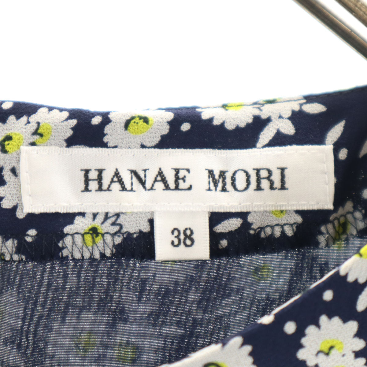 HANAE MORI 森英恵 ハナエモリ 日本製 花柄 半袖 ロングワンピース 38 ネイビー系 バックファスナー レディース