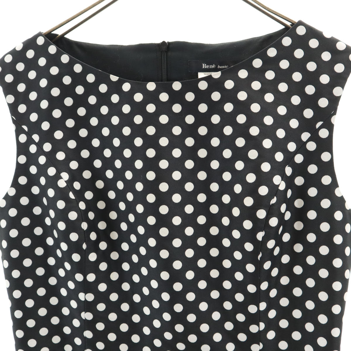 Rene basic ルネベーシック 日本製 ノースリーブ ワンピース 36 ブラック系 バックファスナー レディース