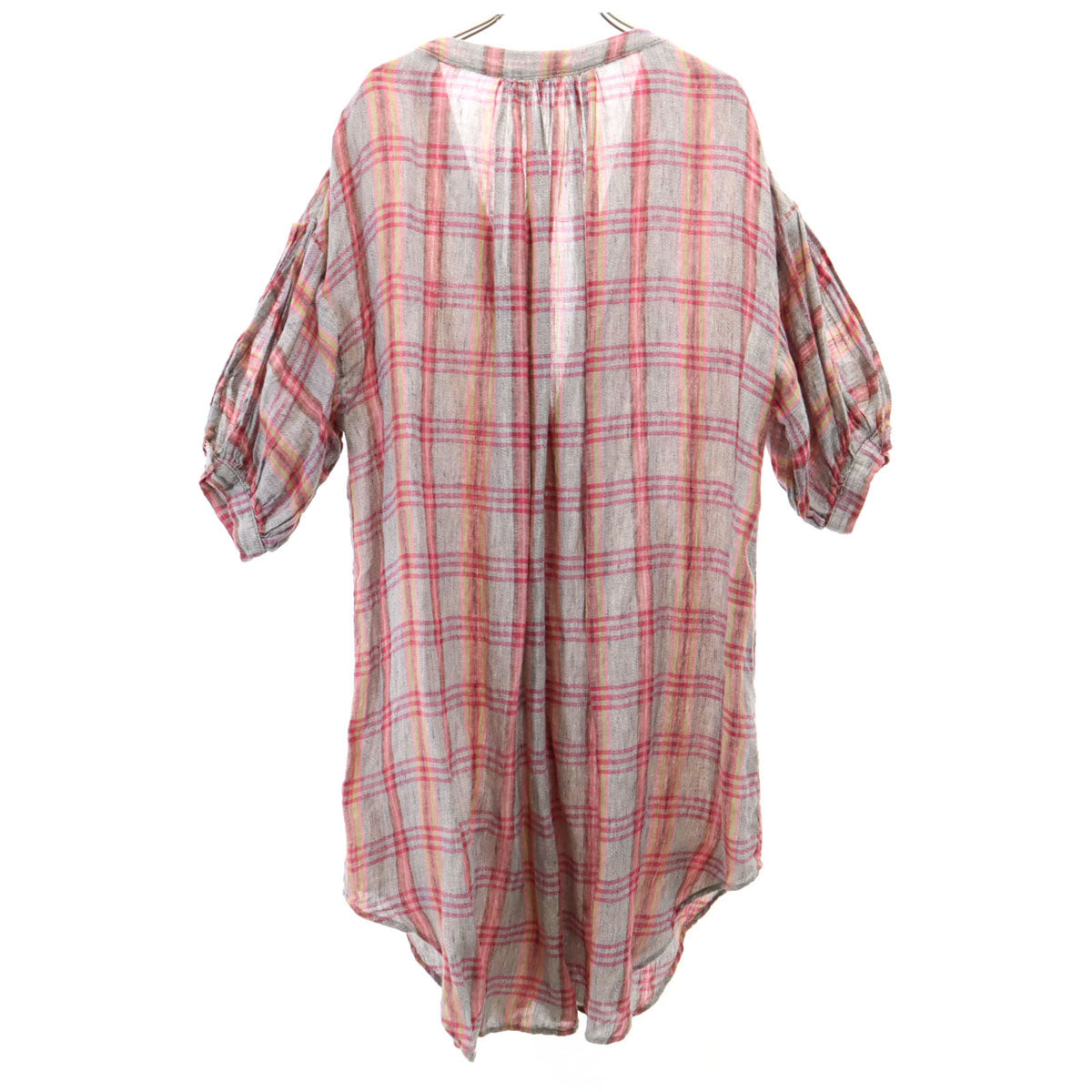 KAPITAL キャピタル 日本製 リネン チェック柄 半袖 ロングシャツ 1 グレー系 レディース