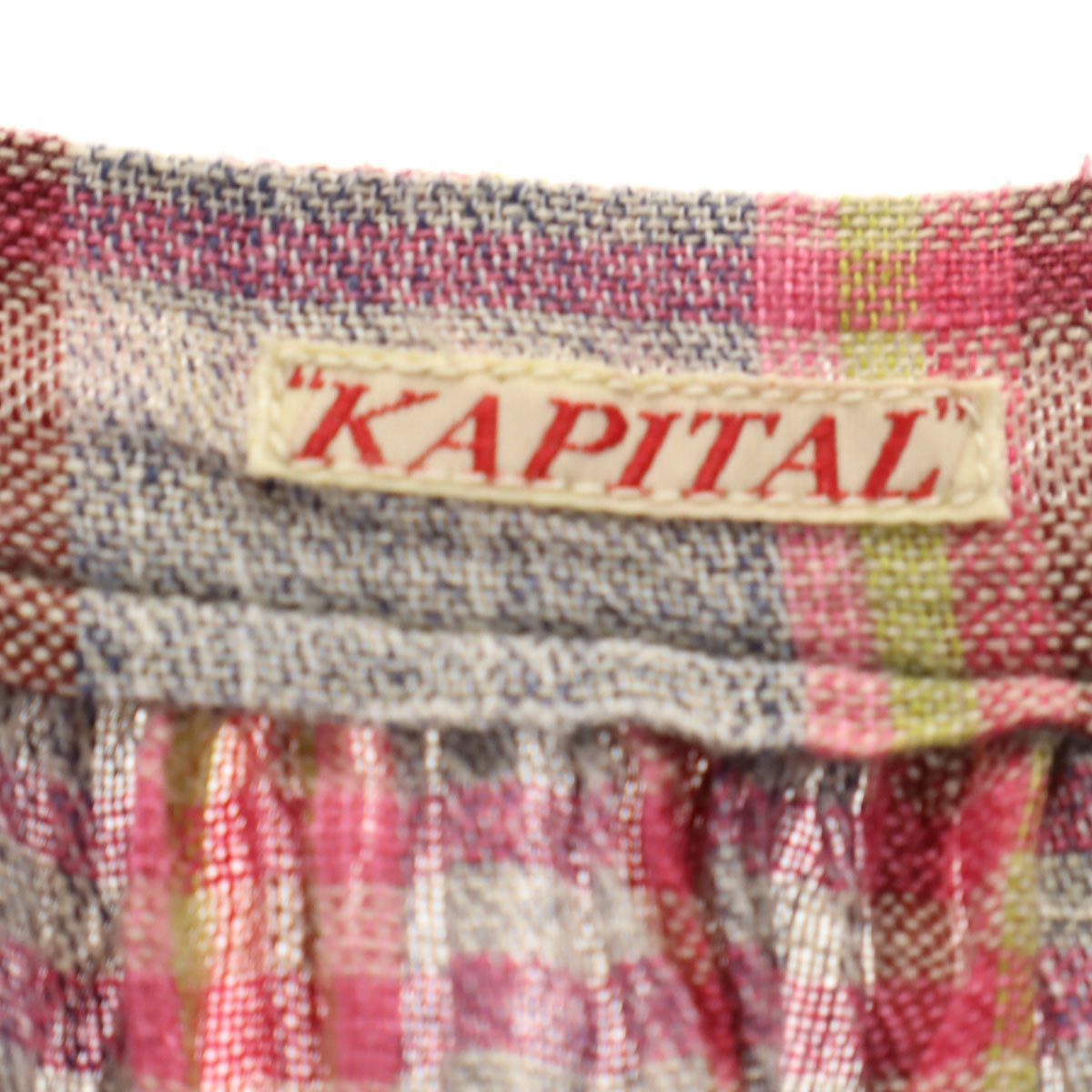 KAPITAL キャピタル 日本製 リネン チェック柄 半袖 ロングシャツ 1 グレー系 レディース