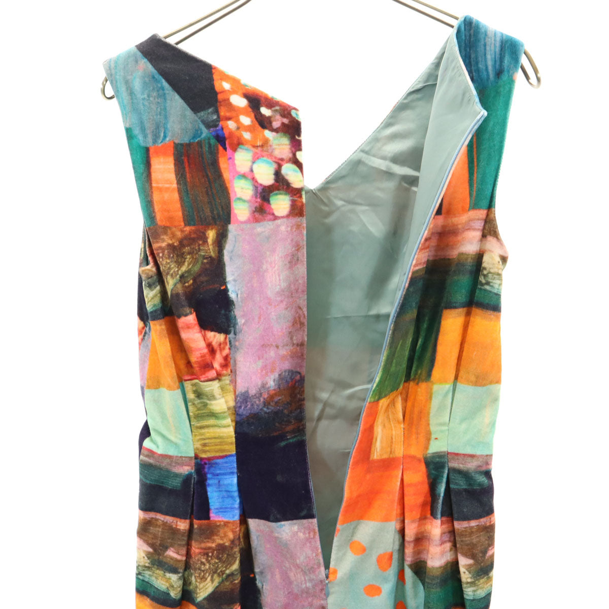 marimekko マリメッコ 総柄 ノースリーブ Vネック 膝丈ワンピース 34 バックファスナー レディース