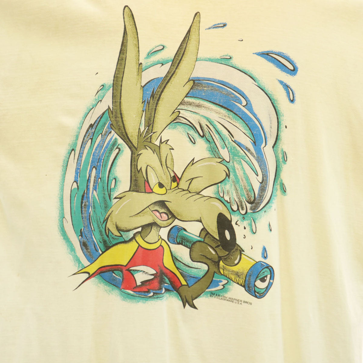 90s オールド ルーニーテューンズ ワイリー・コヨーテ 半袖 ワンピース 生成り シングルステッチ レディース