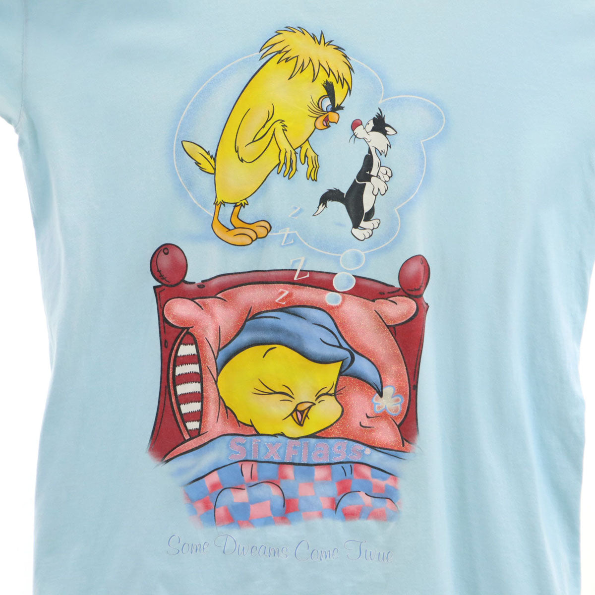 Six Flags 90s USA製 オールド ルーニーテューンズ トゥイーティー 半袖 ワンピース ONE SIZE 水色 シングルステッチ レディース