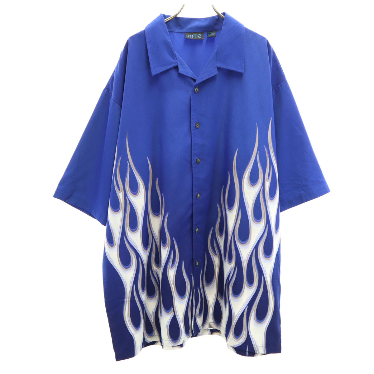 MT:2 ファイヤーパターン 半袖 オープンカラーシャツ XXXL ブルー ビッグサイズ メンズ