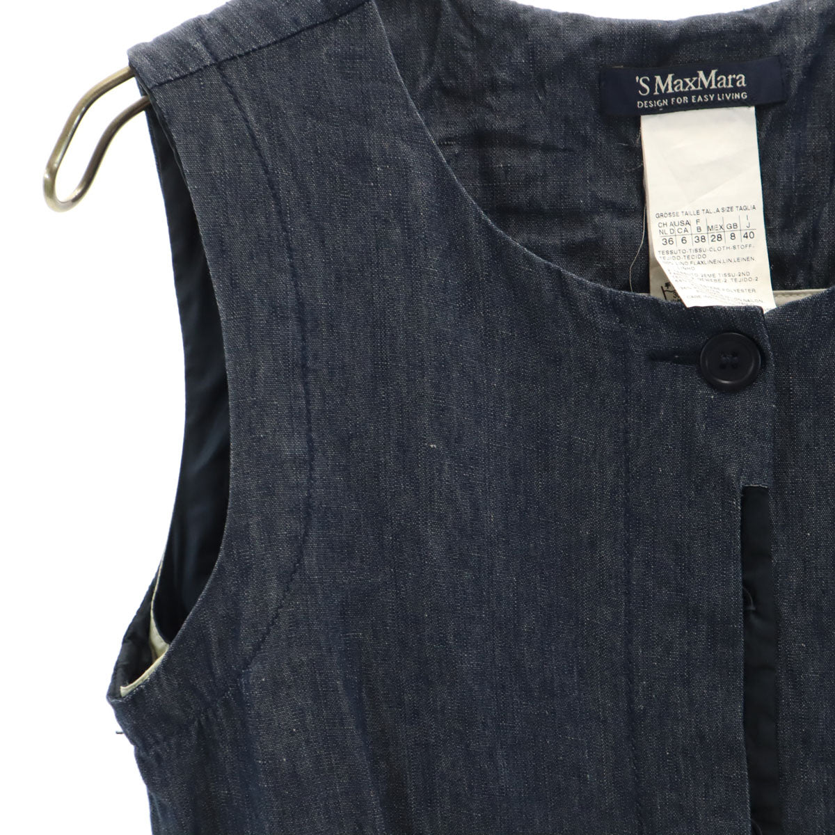 S Max Mara エスマックスマーラ リネン ノースリーブ 膝丈ワンピース 40 ネイビー系 レディース