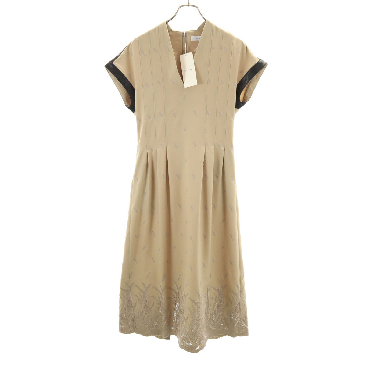MURAL ミューラル 未使用 総柄 半袖 刺繍 ロングワンピース 1 ベージュ タグ付き レディース