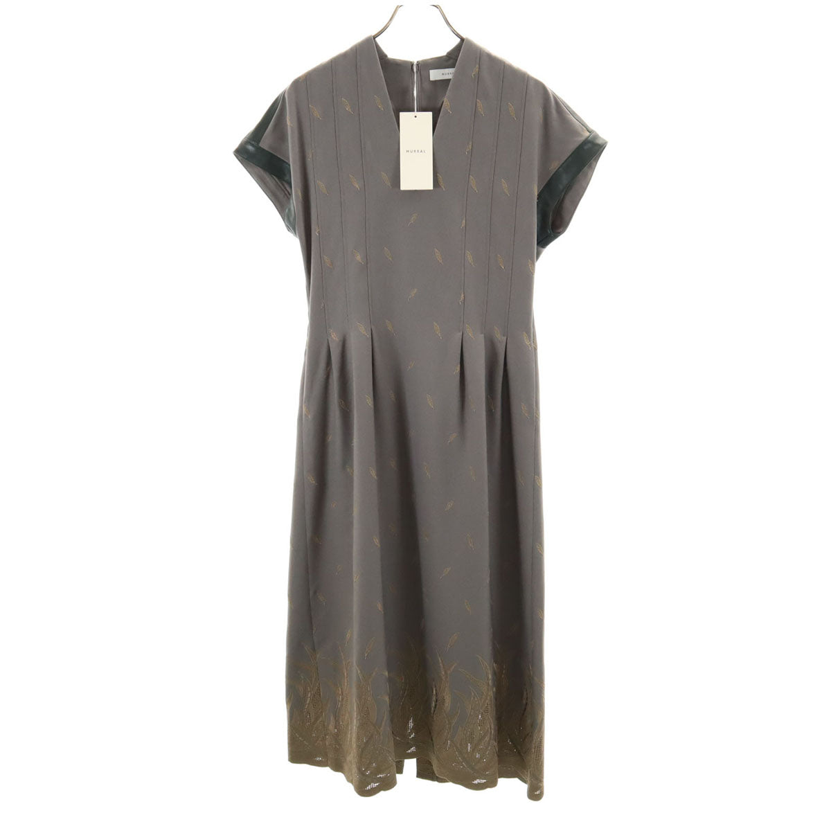 MURAL ミューラル 未使用 総柄 半袖 刺繍 ロングワンピース 1 グレー タグ付き レディース MURAL ミューラル 未使用 総柄 半袖 刺繍 ロングワンピース 1 グレー