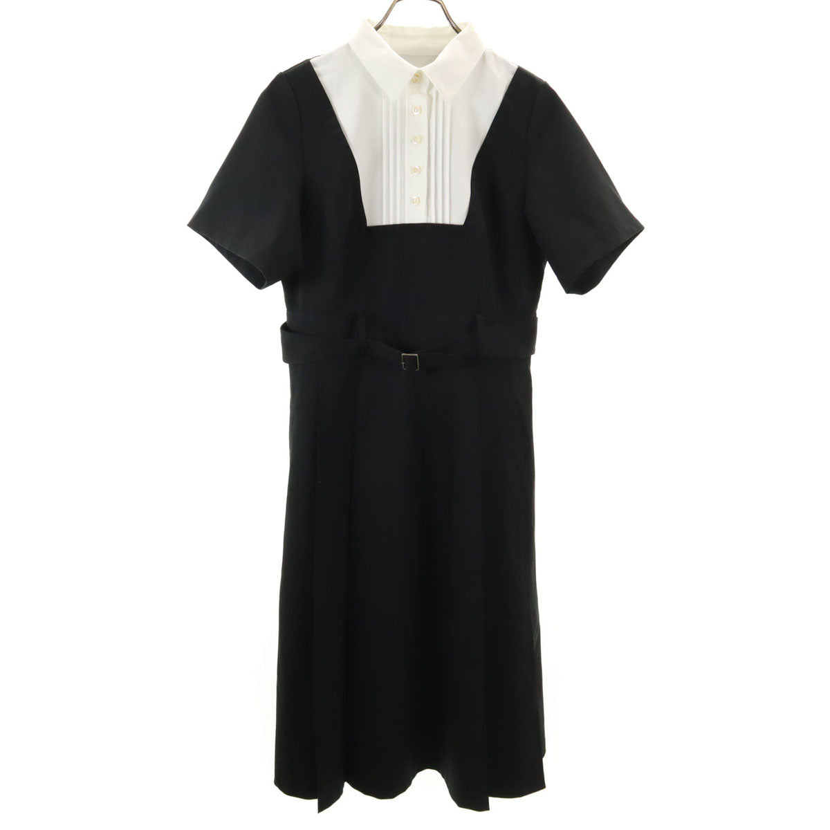 Re:poris レポリス 日本製 半袖 ハーフボタン ロングワンピース ブラック系 レディース