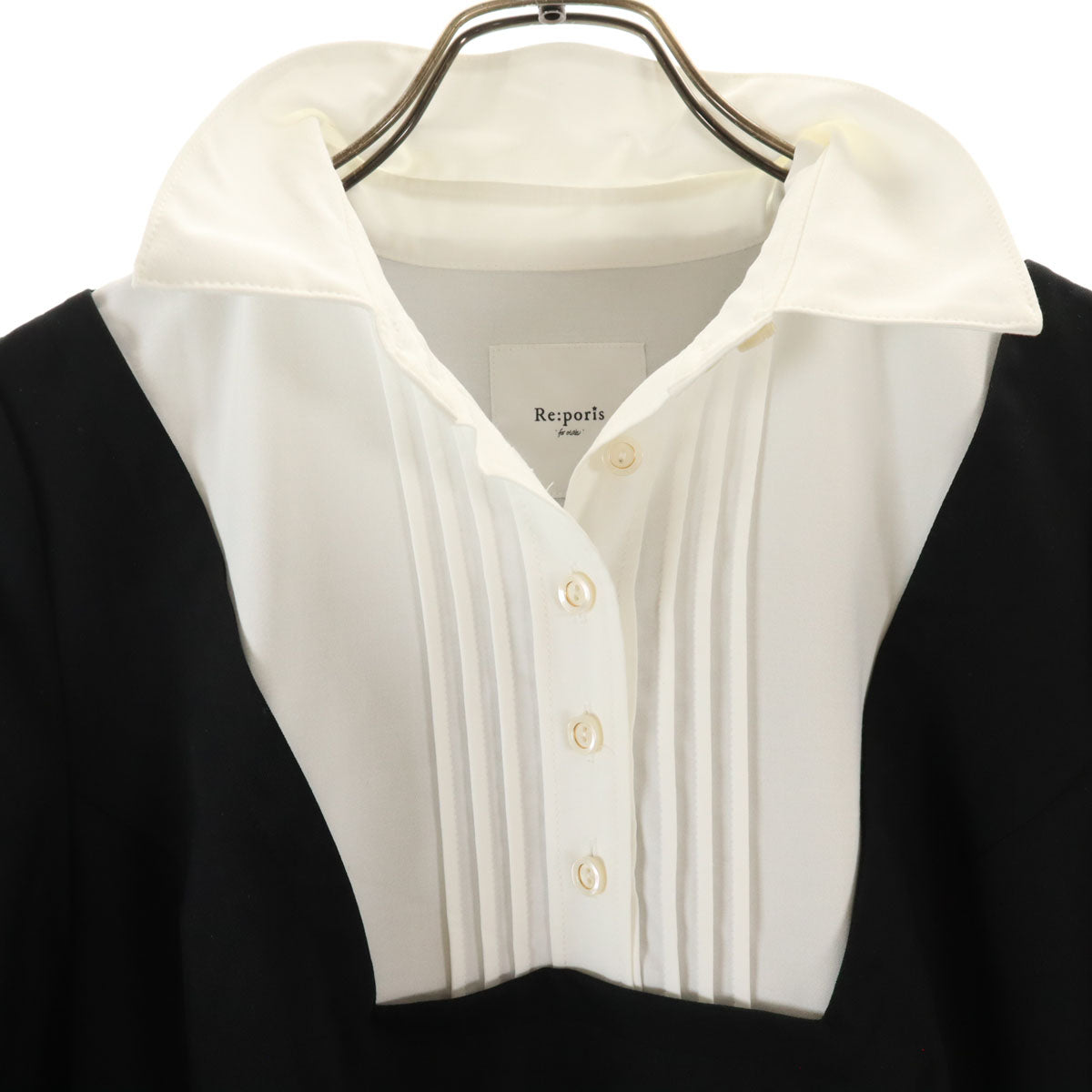 Re:poris レポリス 日本製 半袖 ハーフボタン ロングワンピース ブラック系 レディース