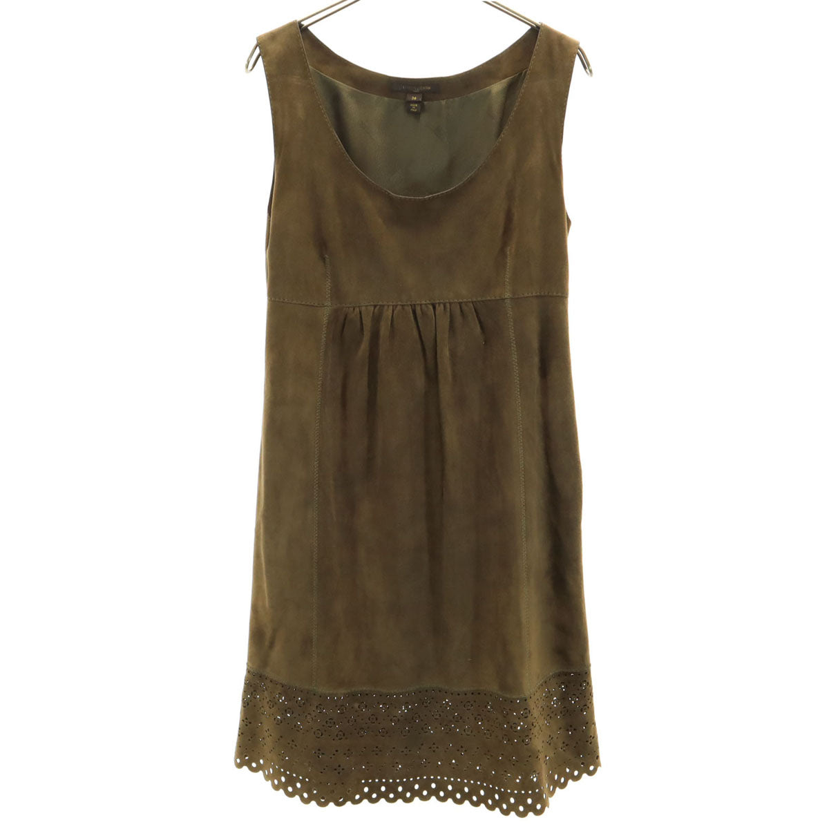 LOUIS VUITTON ルイヴィトン イタリア製 ノースリーブ 羊革スエード ミニワンピース 38 ブラウン レディース