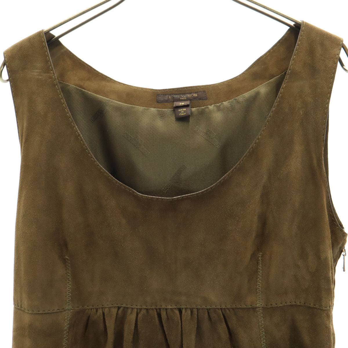 LOUIS VUITTON ルイヴィトン イタリア製 ノースリーブ 羊革スエード ミニワンピース 38 ブラウン レディース