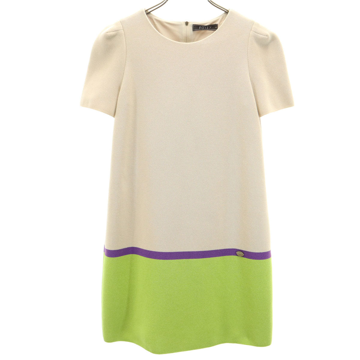 FOXEY フォクシー 日本製 半袖 ニット ミニワンピース 40 ベージュ レディース