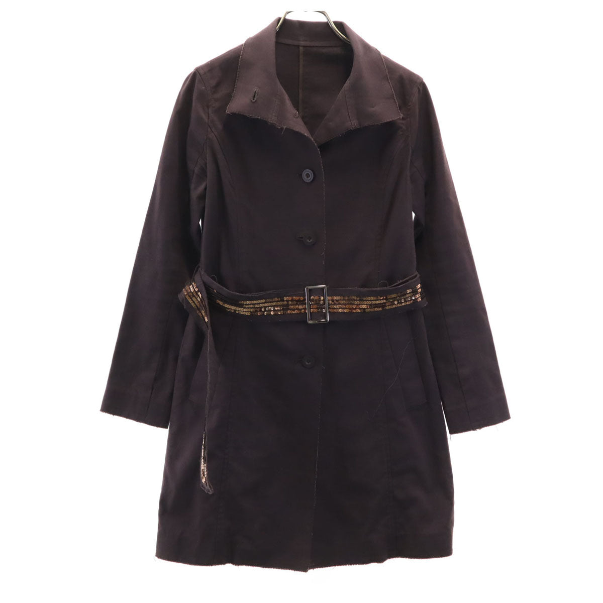 LANVIN en Bleu ランバンオンブルー 日本製 リネンブレンド コート 38 ブラウン系 レディース