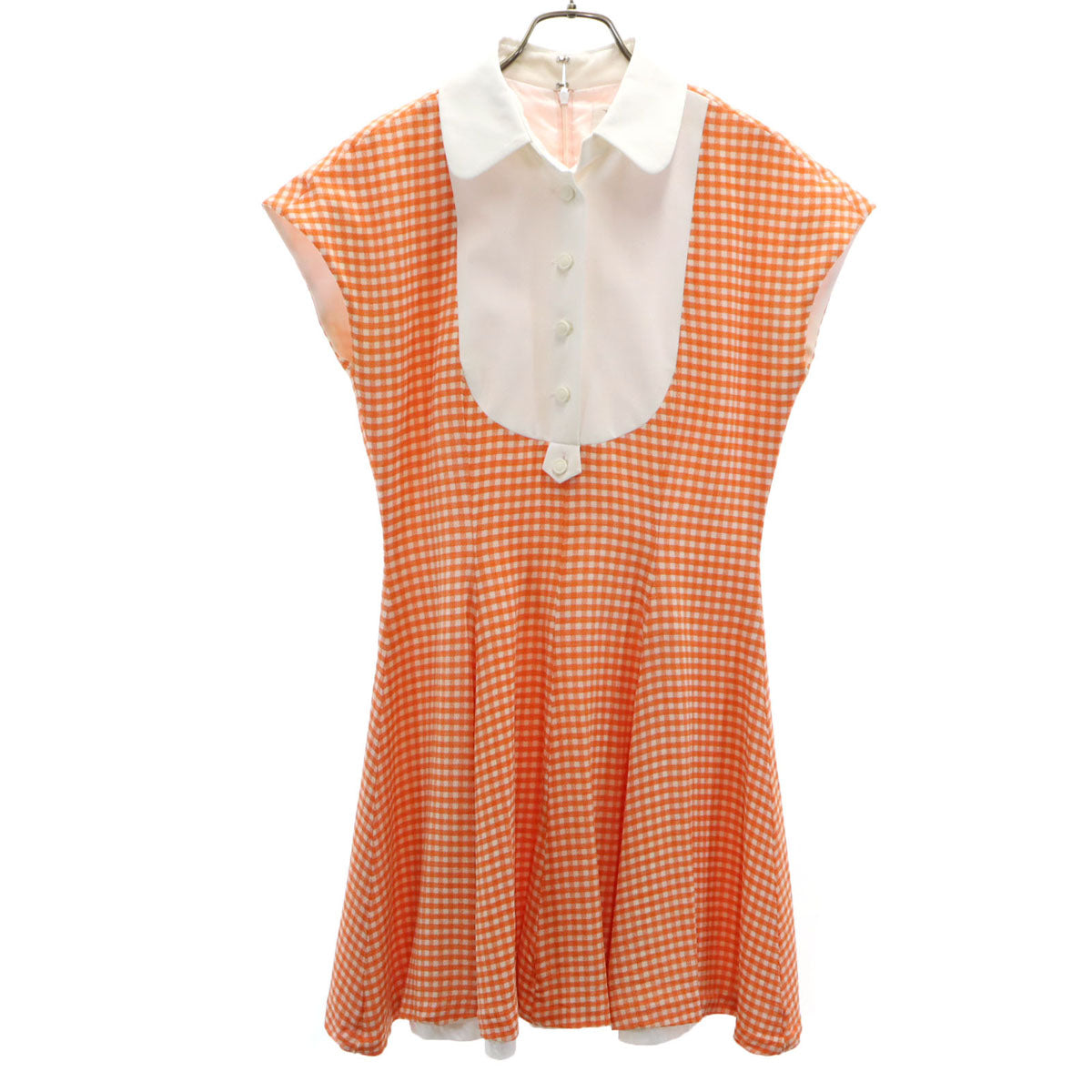 Mademoiselle Dior マドモアゼル ディオール 90s オールド ギンガムチェック柄 フレンチスリーブ ミニワンピース M オレンジ レディース