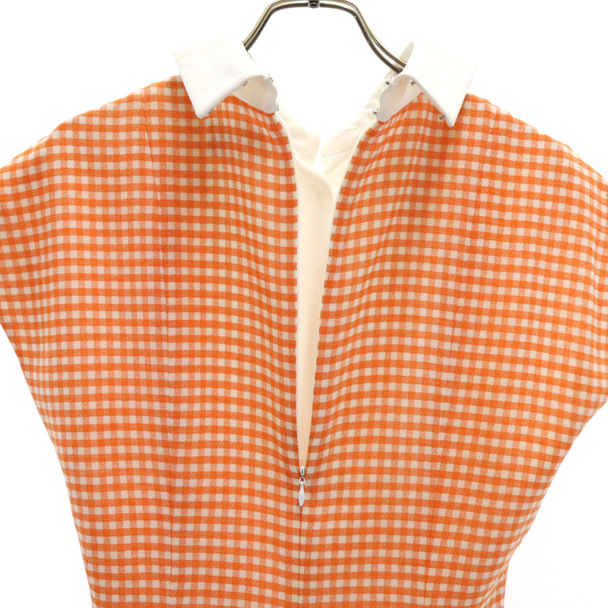Mademoiselle Dior マドモアゼル ディオール 90s オールド ギンガムチェック柄 フレンチスリーブ ミニワンピース M オレンジ レディース