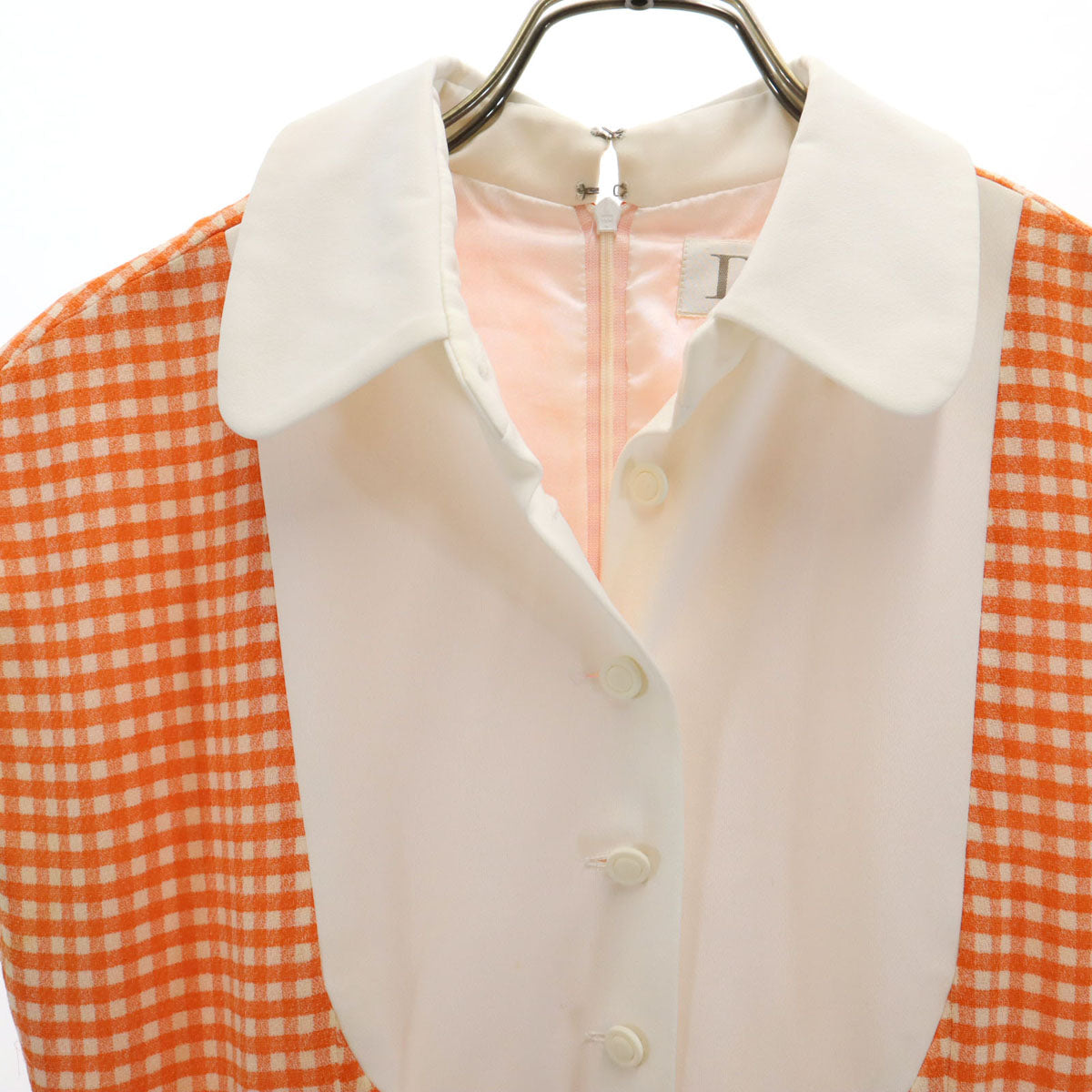 Mademoiselle Dior マドモアゼル ディオール 90s オールド ギンガムチェック柄 フレンチスリーブ ミニワンピース M オレンジ レディース