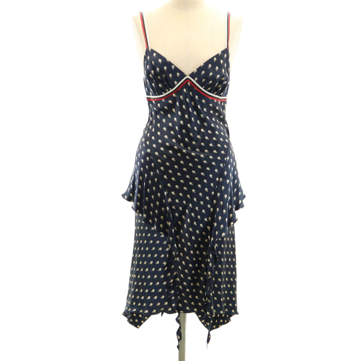 Emporio Armani エンポリオアルマーニ イタリア製 シルク 総柄 キャミワンピース 38 ネイビー レディース