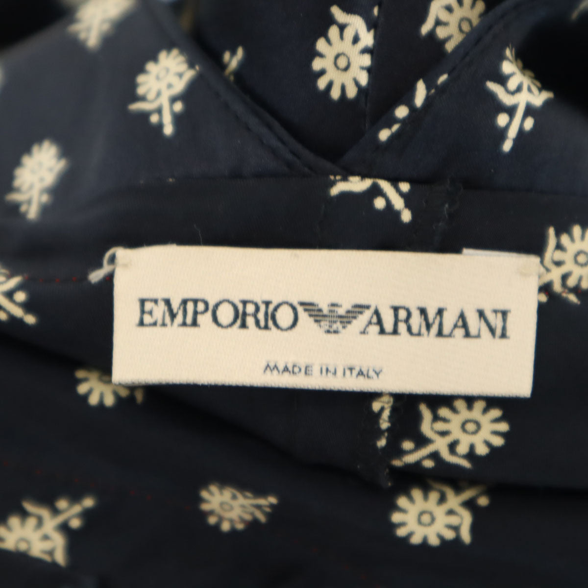 Emporio Armani エンポリオアルマーニ イタリア製 シルク 総柄 キャミワンピース 38 ネイビー レディース
