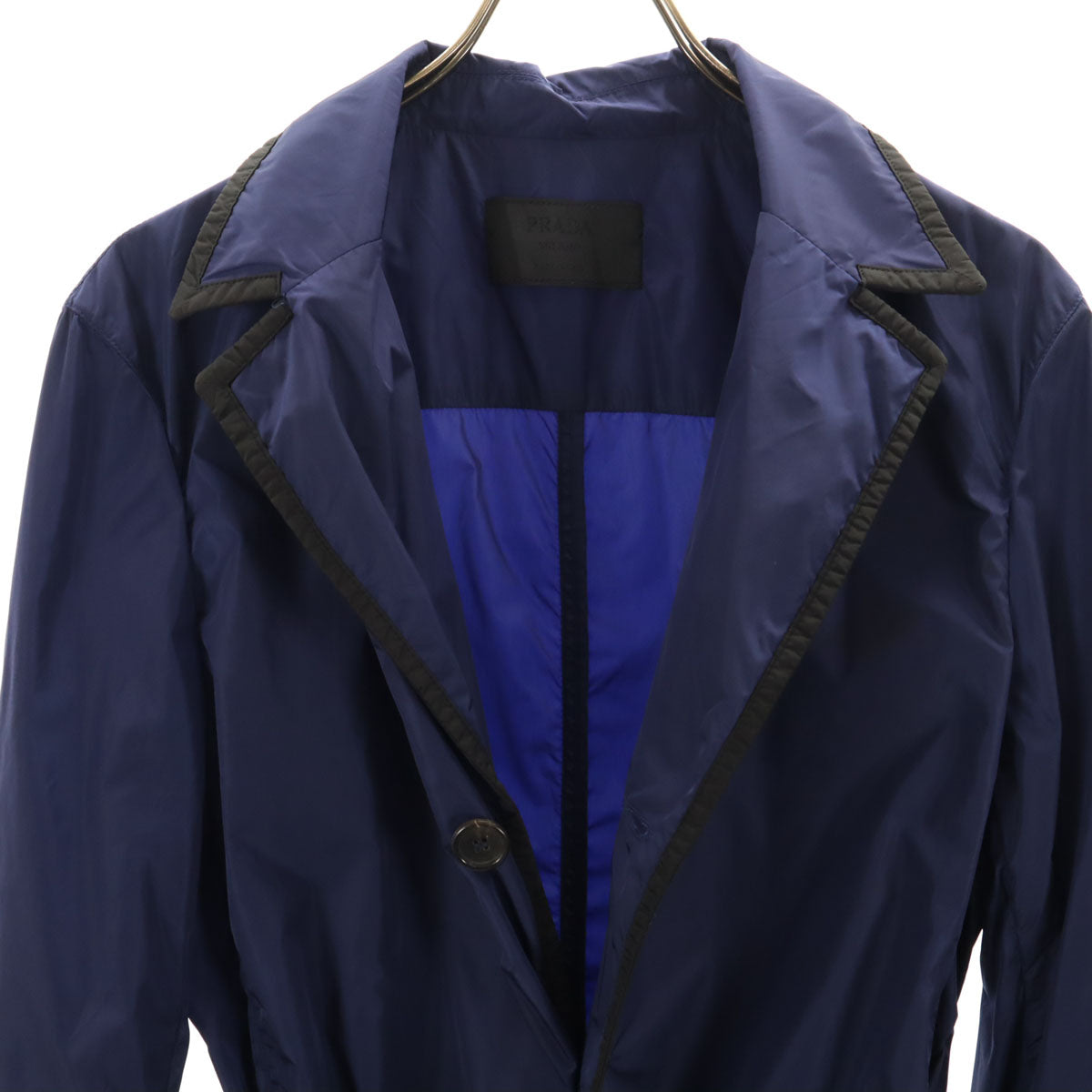 PRADA プラダ オープンカラー ナイロン コート 48 ネイビー系 メンズ