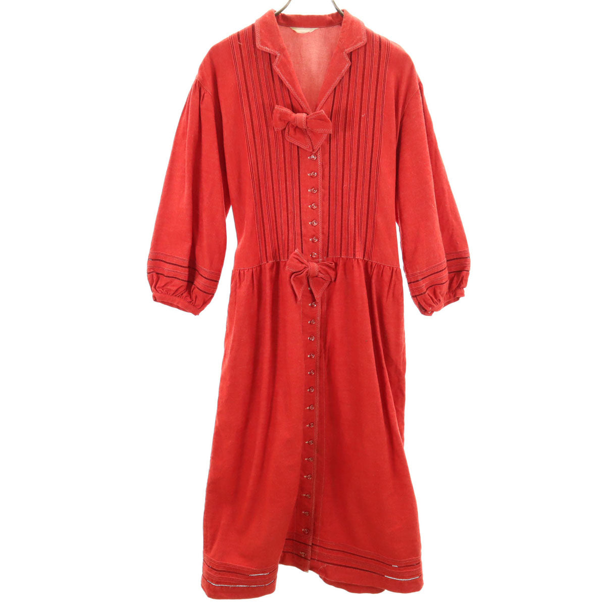 PINK HOUSE ピンクハウス 長袖 オープンカラー ナイロン ロングワンピース レッド系 レディース