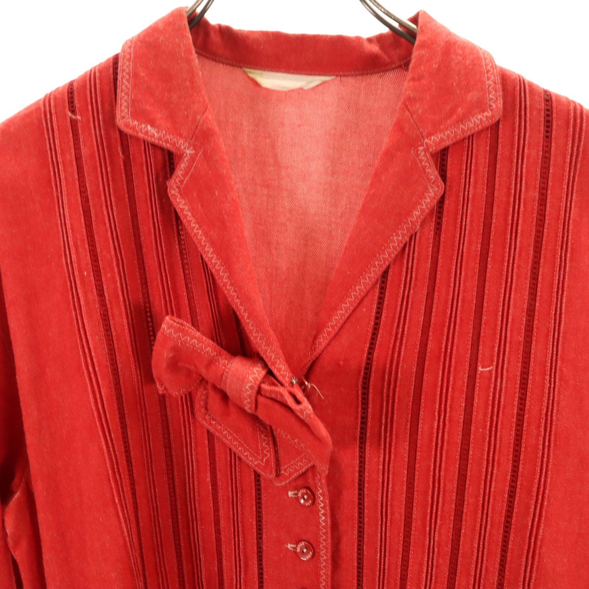 PINK HOUSE ピンクハウス 長袖 オープンカラー ナイロン ロングワンピース レッド系 レディース