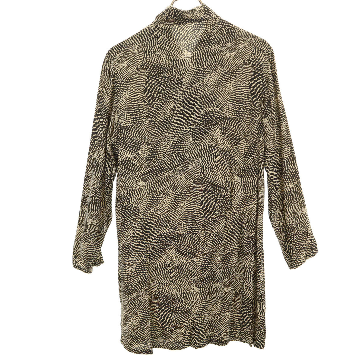 YVES SAINT LAURENT イヴサンローラン 90s オールド 総柄 長袖 ハーフボタン 膝丈ワンピース 36 ブラック系 レディース