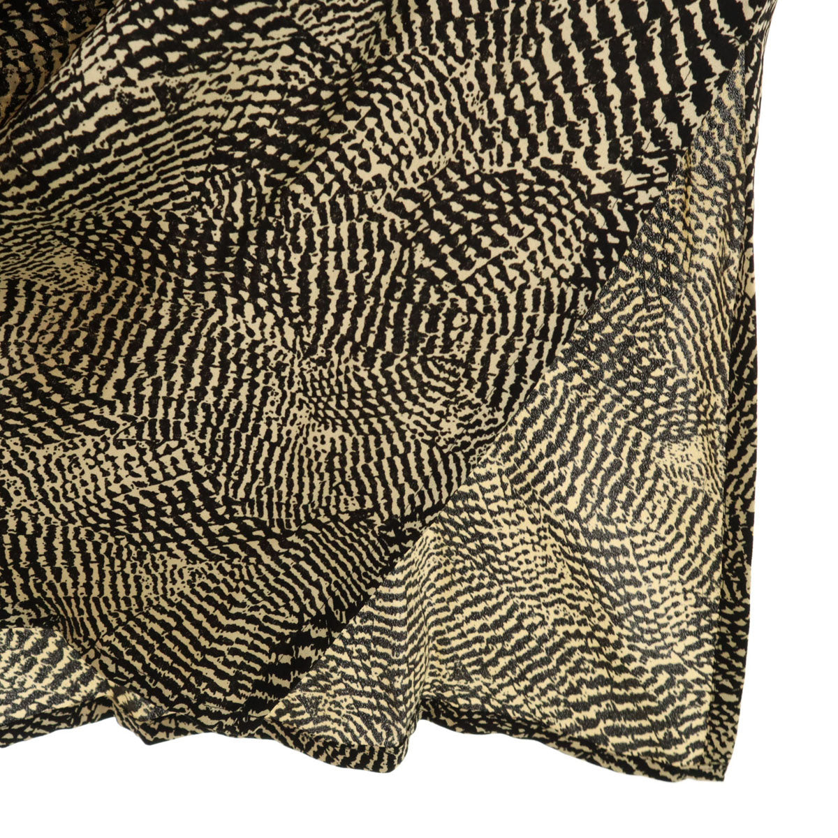 YVES SAINT LAURENT イヴサンローラン 90s オールド 総柄 長袖 ハーフボタン 膝丈ワンピース 36 ブラック系 レディース