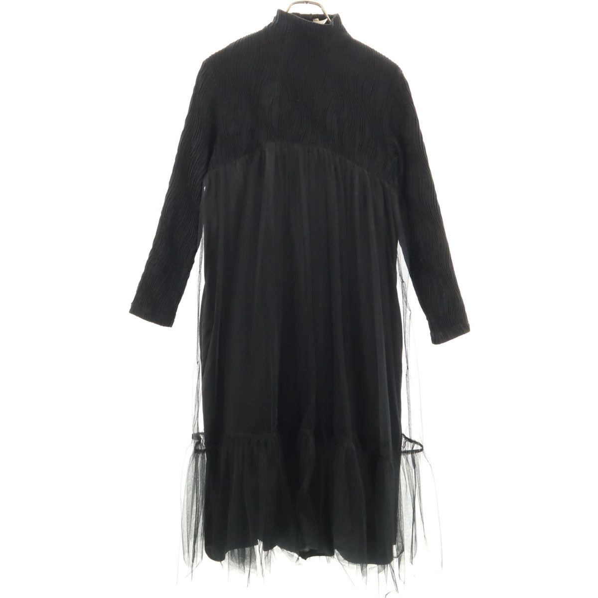 noir kei ninomiya ノワールケイニノミヤ 2023年 COMME des GARCONS ボトルネック チュール切替 ロングワンピース XS ブラック系 バックファスナー レディース