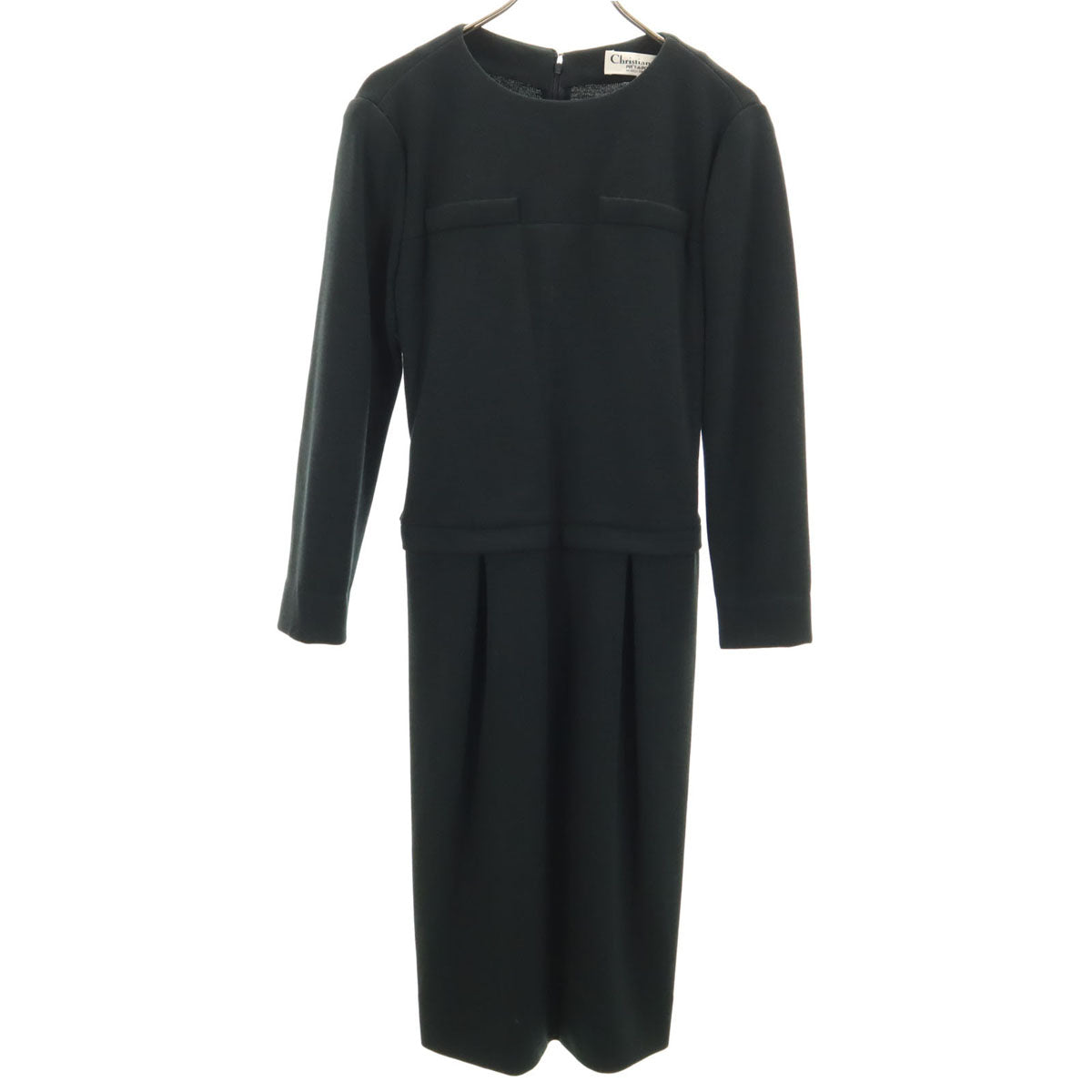 Christian Dior クリスチャンディオール 90s pret-a-porter ウール オールド 長袖 ロングワンピース 11 ブラック系 バックファスナー レディース