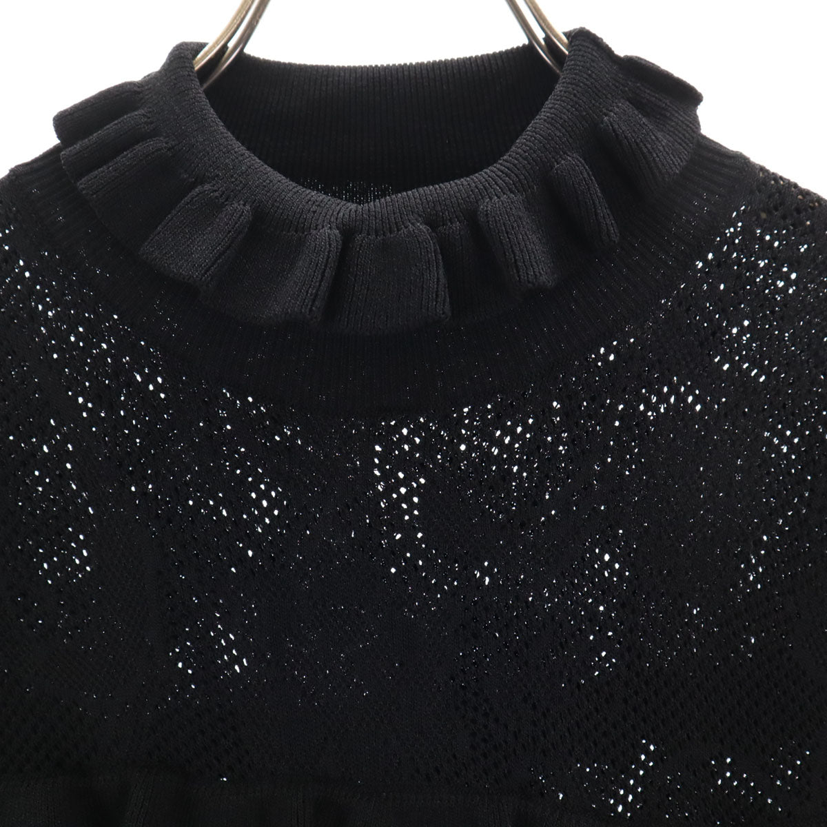 SPORTMAX スポーツマックス レース柄 7分袖 ニット ロングワンピース M ブラック マックスマーラ レディース